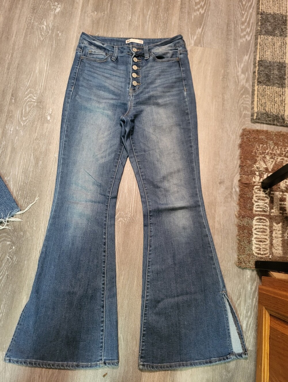 SO Women's Medium Blue Flare Jeans with Button-Fly